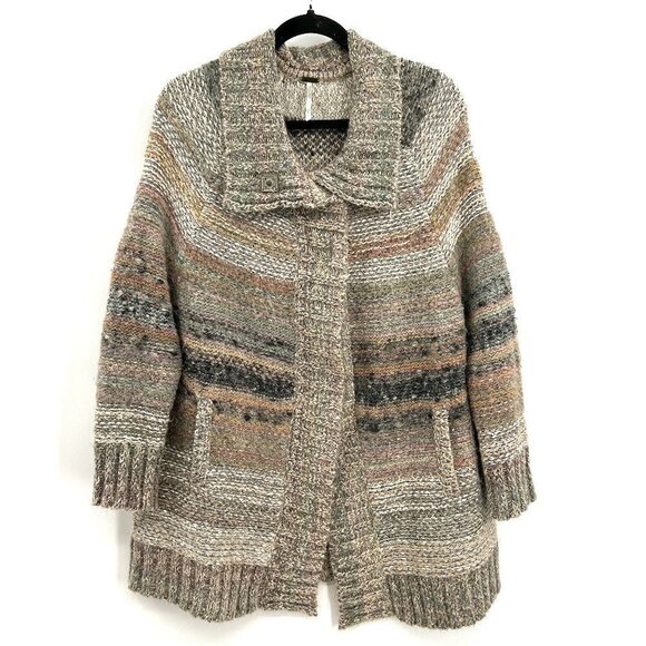 FREE PEOPLE Boho Wool Alpaca Mohair Knit Heavy Cardigan Sweater Size Small - Picture 1 of 7